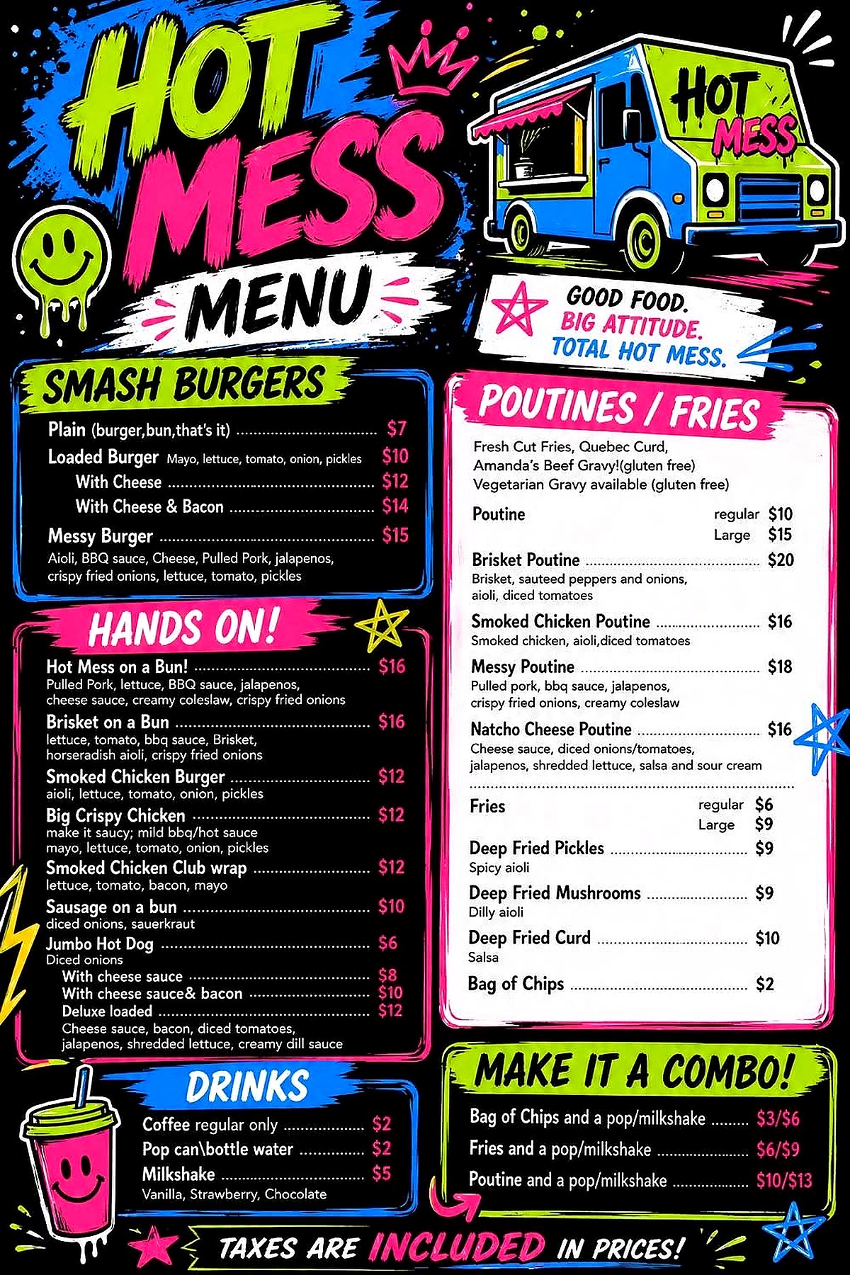 Hot Mess food truck full menu board